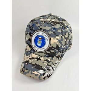 Pit Bull US Air Force Metal Medallion Scrambled Eggs Digital Camo Hat Cap